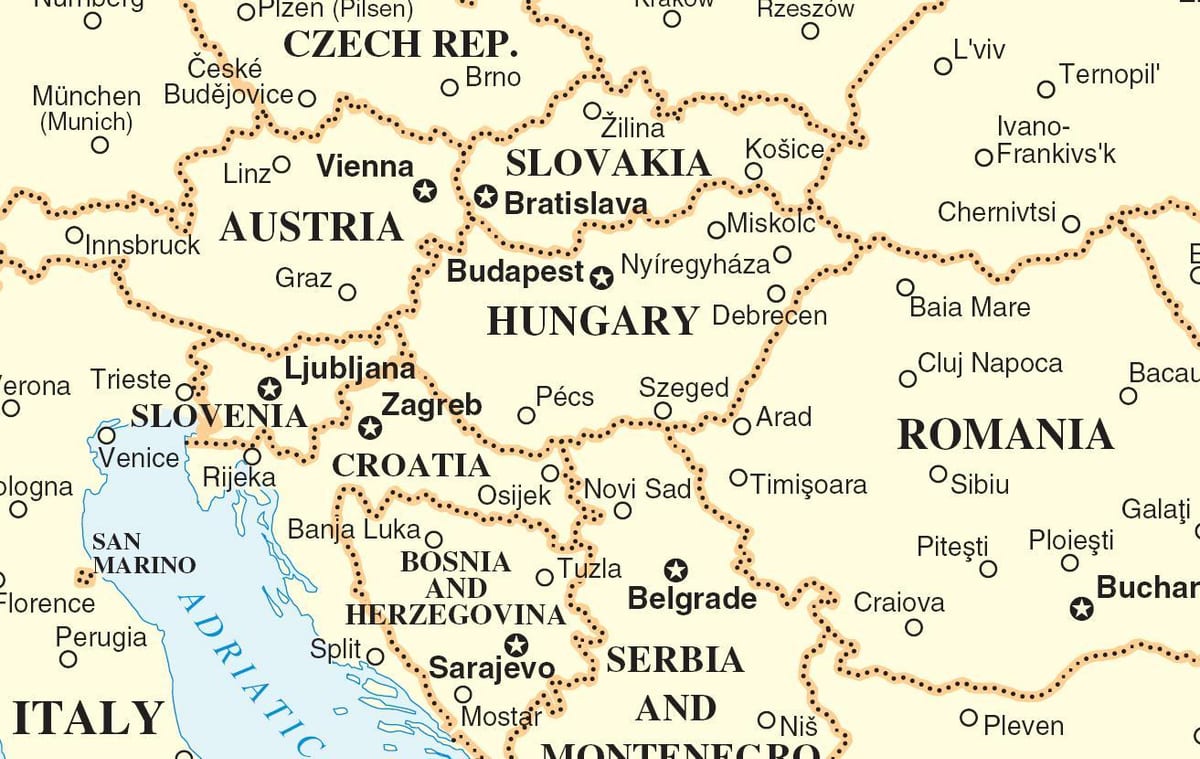 žemėlapis Slovakija aplinkinių šalių