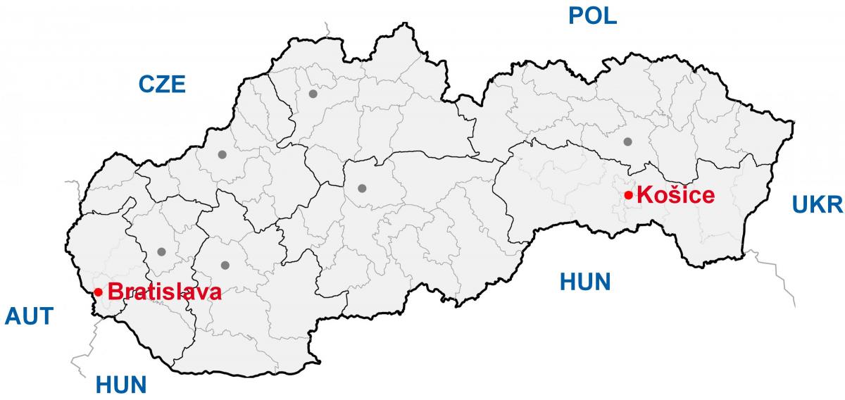 žemėlapis košicė, Slovakija