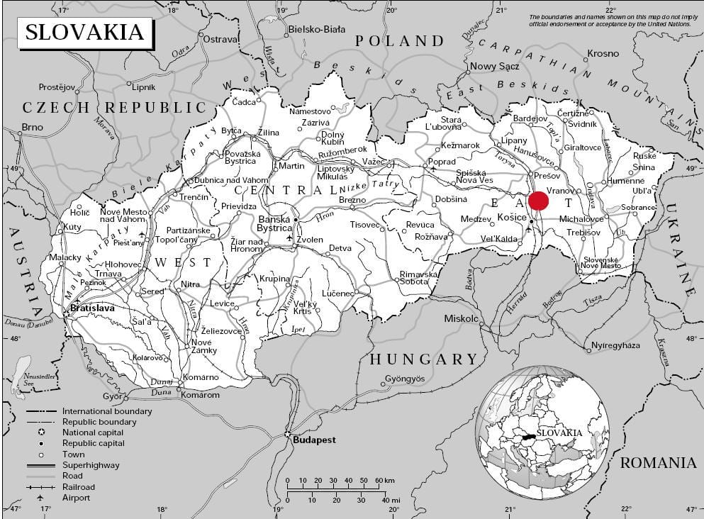 žemėlapis rytų Slovakija