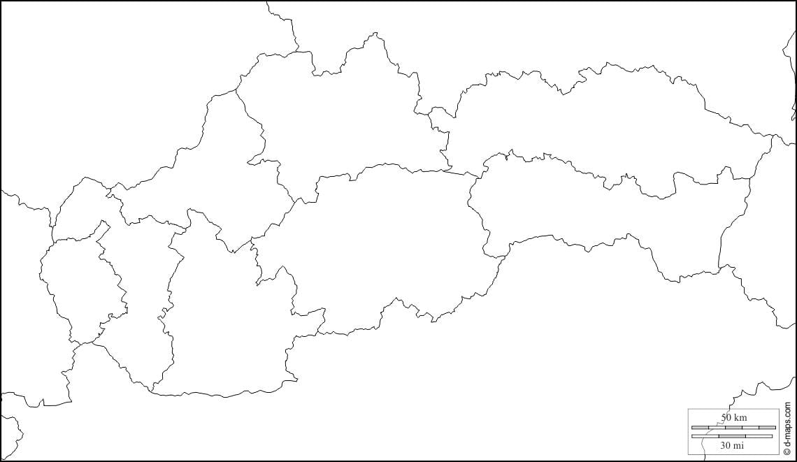 žemėlapis Slovakija tuščias