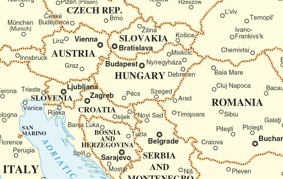 žemėlapis Slovakija aplinkinių šalių