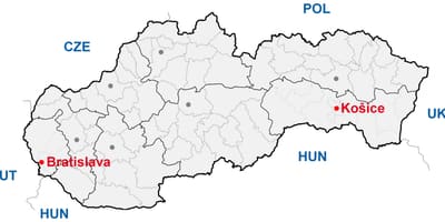 Žemėlapis košicė, Slovakija