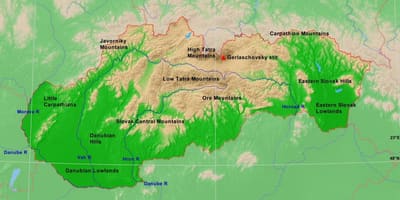 Žemėlapis Slovakija fizinio