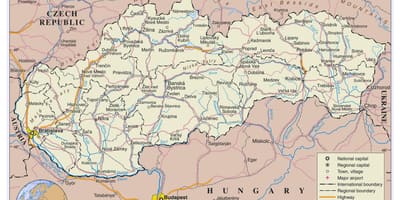 Žemėlapis Slovakija oro uostai