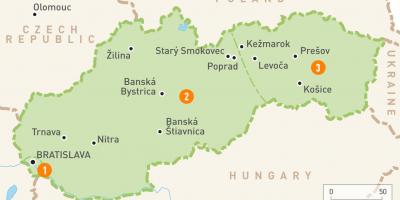Žemėlapis Slovakijos regionuose
